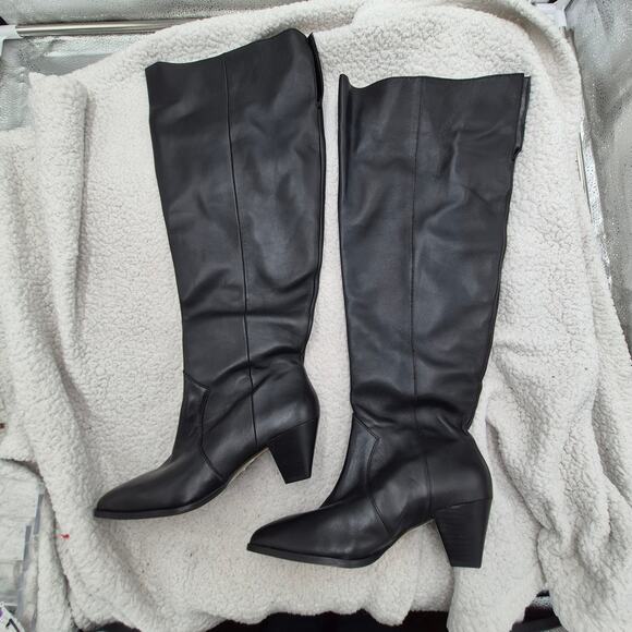 NEW Vince Camuto Sewinny Knee-High Wide-calf Heel Boots Black leather size 8W XC - Picture 3 of 7
